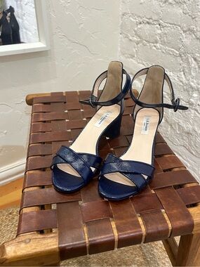 L.K Bennett Sandals ANIKI Navy Patent Leather Block Heel